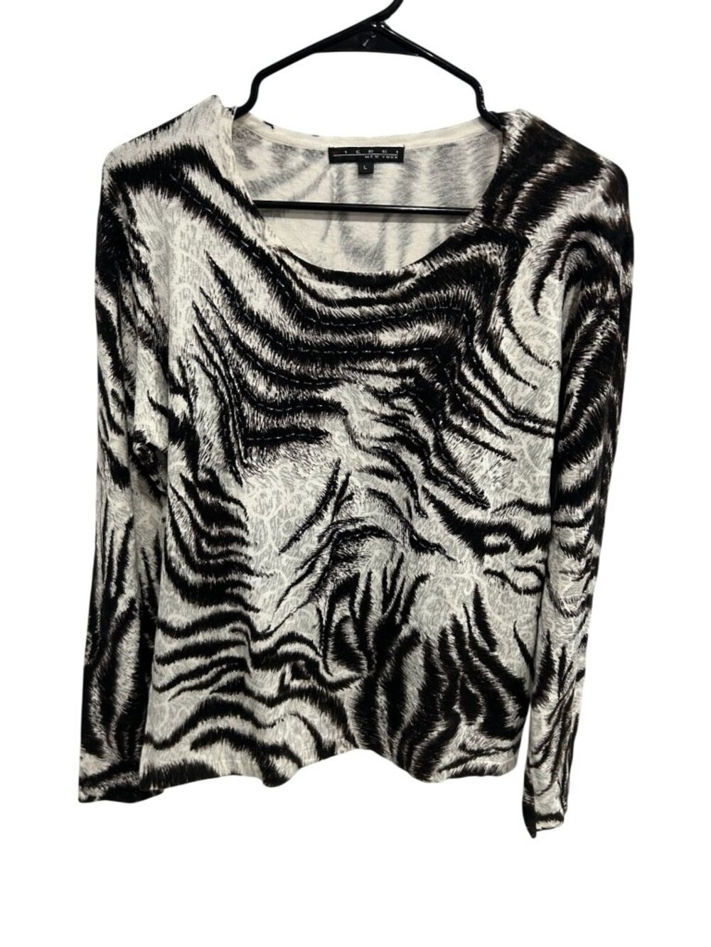 Pieri New York Zebra Print Long Sleeve Top Size L Mob Wife Aesthetic Statement